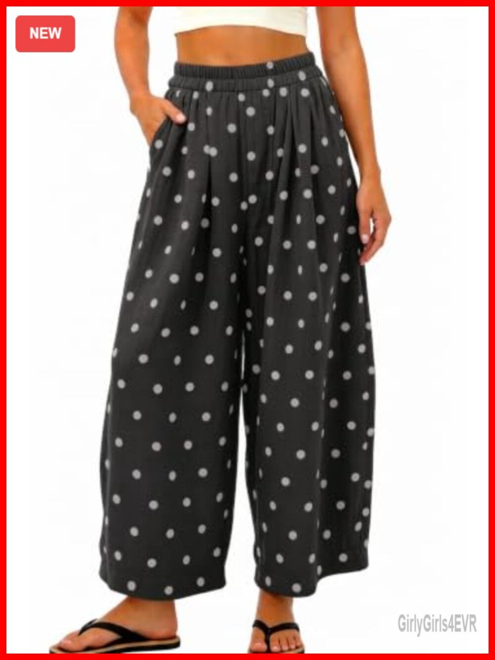 Women's Polka Dot Linen Wide Leg Barrel Pants High Waisted Palazzo Trousers